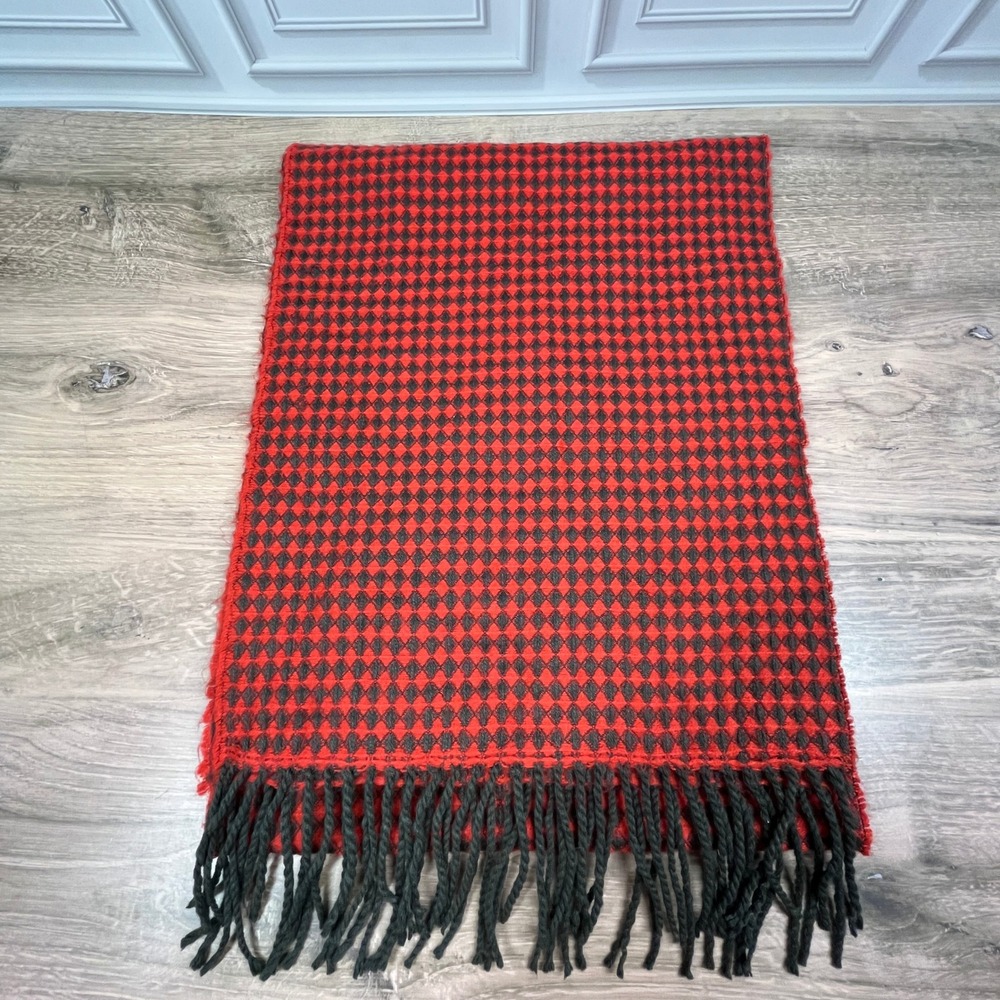 D&Y Scarf Women Red Black Diamond Knit Softer Than Cashmere Fringe Acrylic